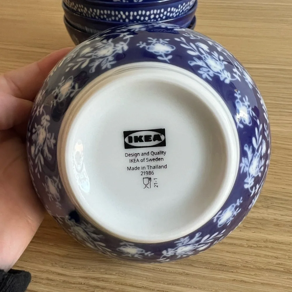 IKEA ENTUSIASM Patterned Blue Bowls, Set of 8, 4 ½” Diameter asian